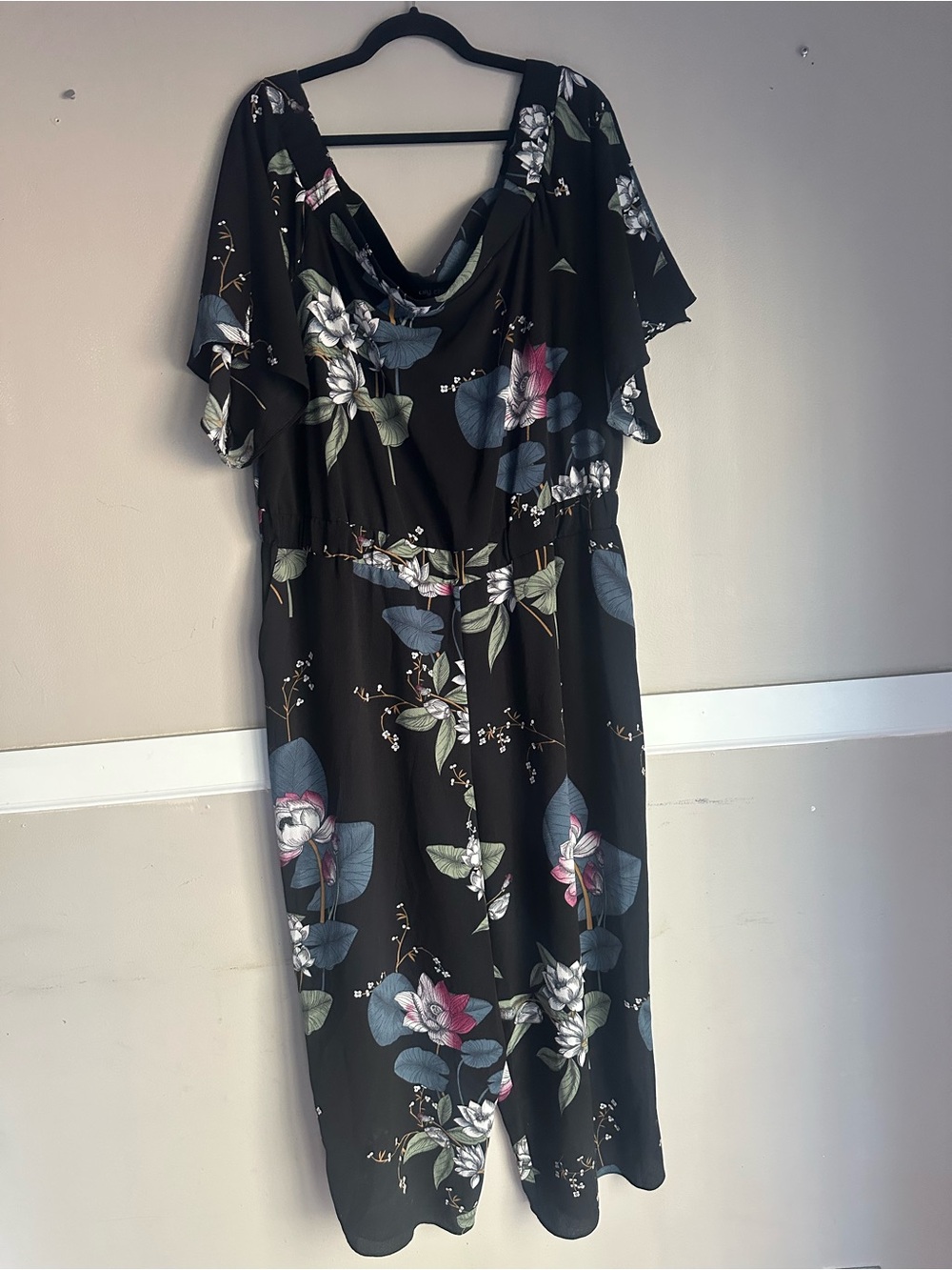 City Chic Black Floral Off Shoulder Jumpsuit Size 22